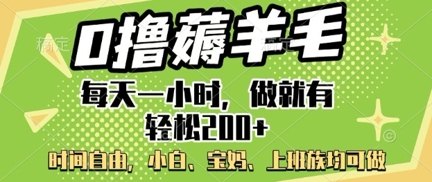 0撸薅羊毛，每天一小时，做就有轻松2张，小白宝妈，上班族均可做-清欢网创