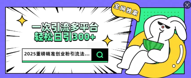 2025重磅全网独家引流法，一次多平台，轻松日引300+精准创业粉-清欢网创