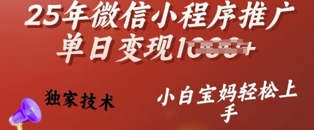 25年微信小程序推广单日变现多张，独家技术，小白宝妈轻松上手【揭秘】-清欢网创