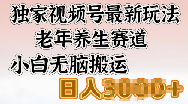 独家视频号最新玩法，老年养生赛道，小白无脑搬运，日入多张-清欢网创