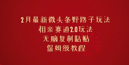 2月最新微头条野路子玩法，相亲赛道2.0玩法，无脑复制粘贴，保姆级教程-清欢网创
