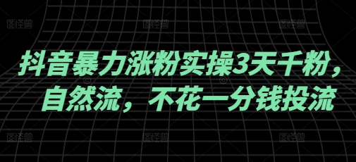 抖音暴力涨粉实操3天千粉，自然流，不花一分钱投流，实操经验分享-清欢网创