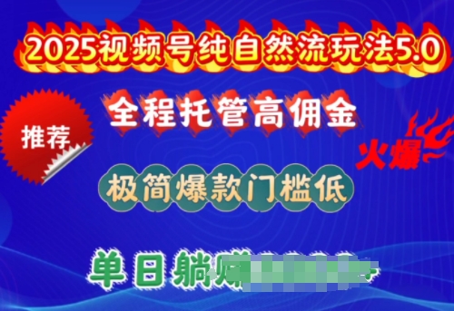 2025视频号纯自然流玩法5.0，全程托管高佣金，极简爆款门槛低，单日收益多张【揭秘】-清欢网创