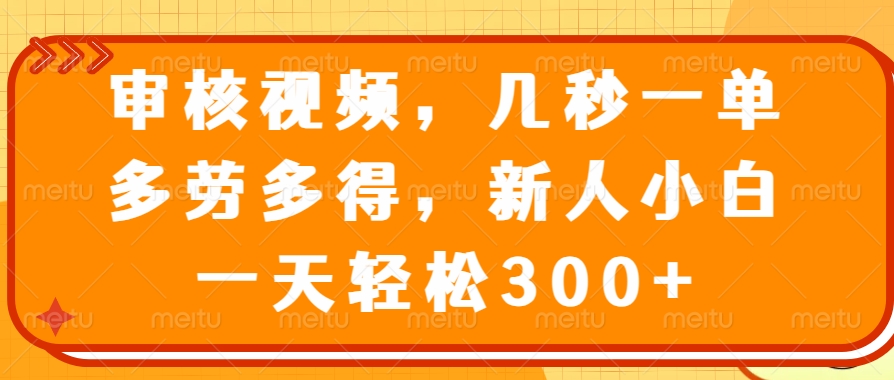 （14294期）审核视频，几秒一单，多劳多得，新人小白一天轻松300+-清欢网创