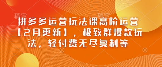 拼多多运营玩法课高阶运营【2月更新】，极致群爆款玩法，轻付费无尽复制等-清欢网创