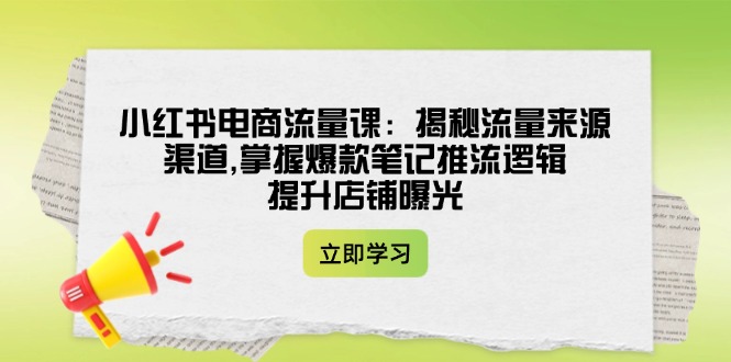 （14318期）小红书电商流量课：揭秘流量来源渠道,掌握爆款笔记推流逻辑,提升店铺曝光-清欢网创